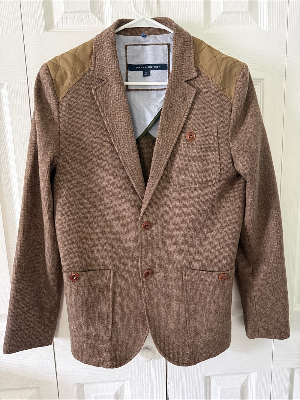 Tommy Hilfiger Brown Quilted-Shoulder Blazer Sz S